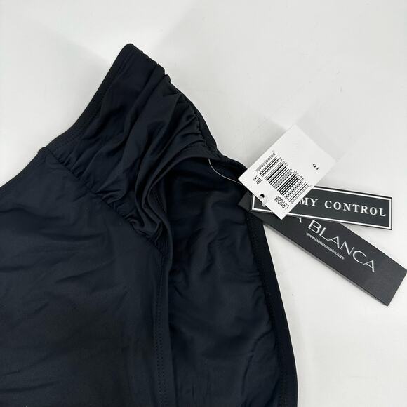 New La‎ Blanca 16 Swim Bottoms Black Tummy Control High Rise Ruched - Picture 6 of 7